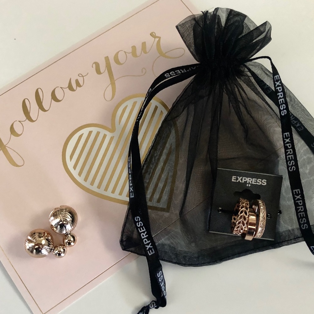 NWT EXPRESS ROSE GOLD RINGS & ROSE GOLD EARRINGS - Picture 2 of 8
